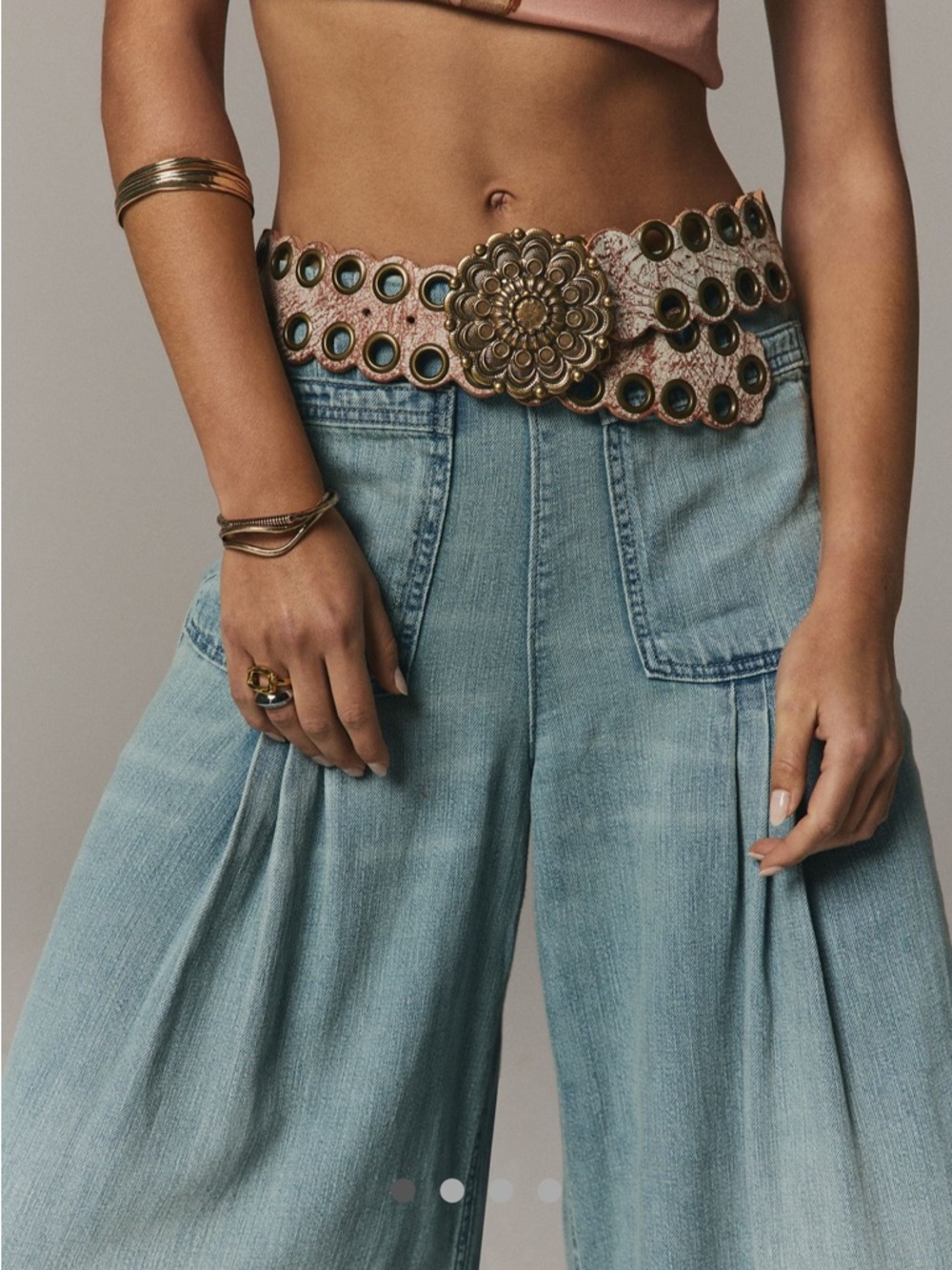 NWT Free People Azalea Streets Ahead Clay Floral Grommet Belt with Ornate Buckle